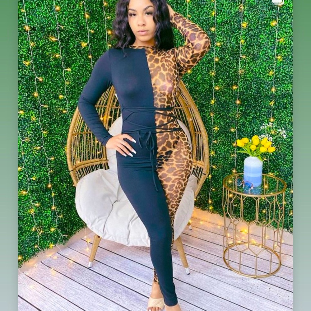 Half solid have Leopard print jumpsuit